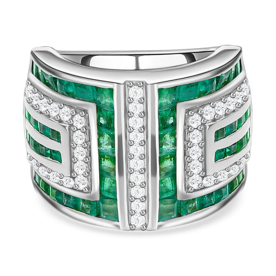 AAA Kagem Sambischer Smaragd Ring, Mäandermuster, 925 Silber platiniert (Größe 20.00) ca. 3.93 ct
