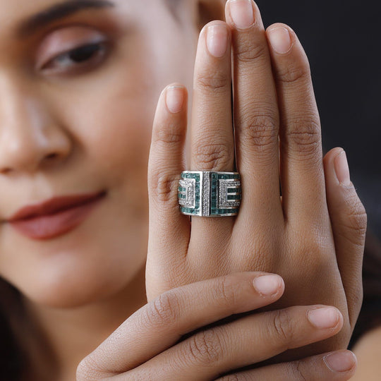 AAA Kagem Sambischer Smaragd Ring, Mäandermuster, 925 Silber platiniert (Größe 17.00) ca. 3.93 ct