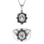 D'Joy AAA Premium Malagasy Mondstein und mehrfarbiger Diamant Ring und Anhänger mit 50cm Kette