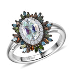 D'Joy AAA Premium Malagasy Mondstein und mehrfarbiger Diamant Ring und Anhänger mit 50cm Kette