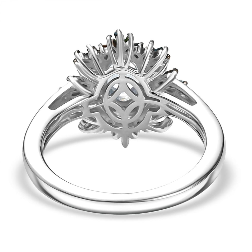 D'Joy AAA Premium Malagasy Mondstein und mehrfarbiger Diamant Ring und Anhänger mit 50cm Kette