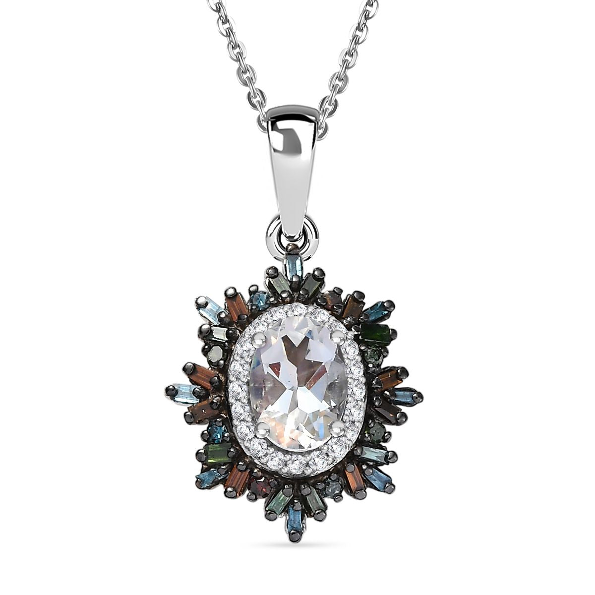 D'Joy AAA Premium Malagasy Mondstein und mehrfarbiger Diamant Ring und Anhänger mit 50cm Kette