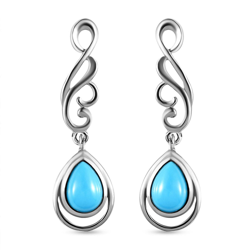 Amerikanischer, natürlicher Sleeping Beauty Türkis Ohrringe 925 Silber platiniert ca. 1.32 ct