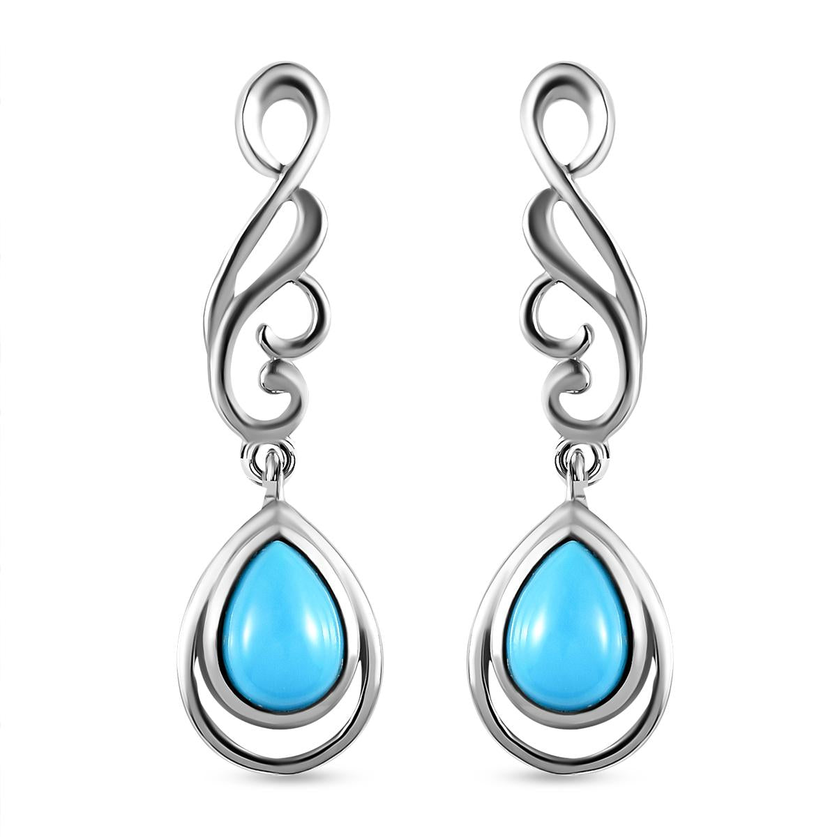 Amerikanischer, natürlicher Sleeping Beauty Türkis Ohrringe 925 Silber platiniert ca. 1.32 ct