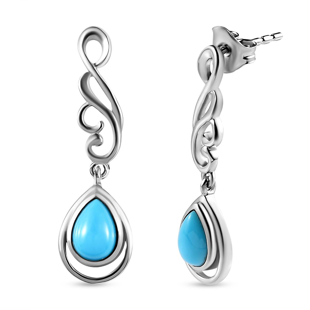 Amerikanischer, natürlicher Sleeping Beauty Türkis Ohrringe 925 Silber platiniert ca. 1.32 ct