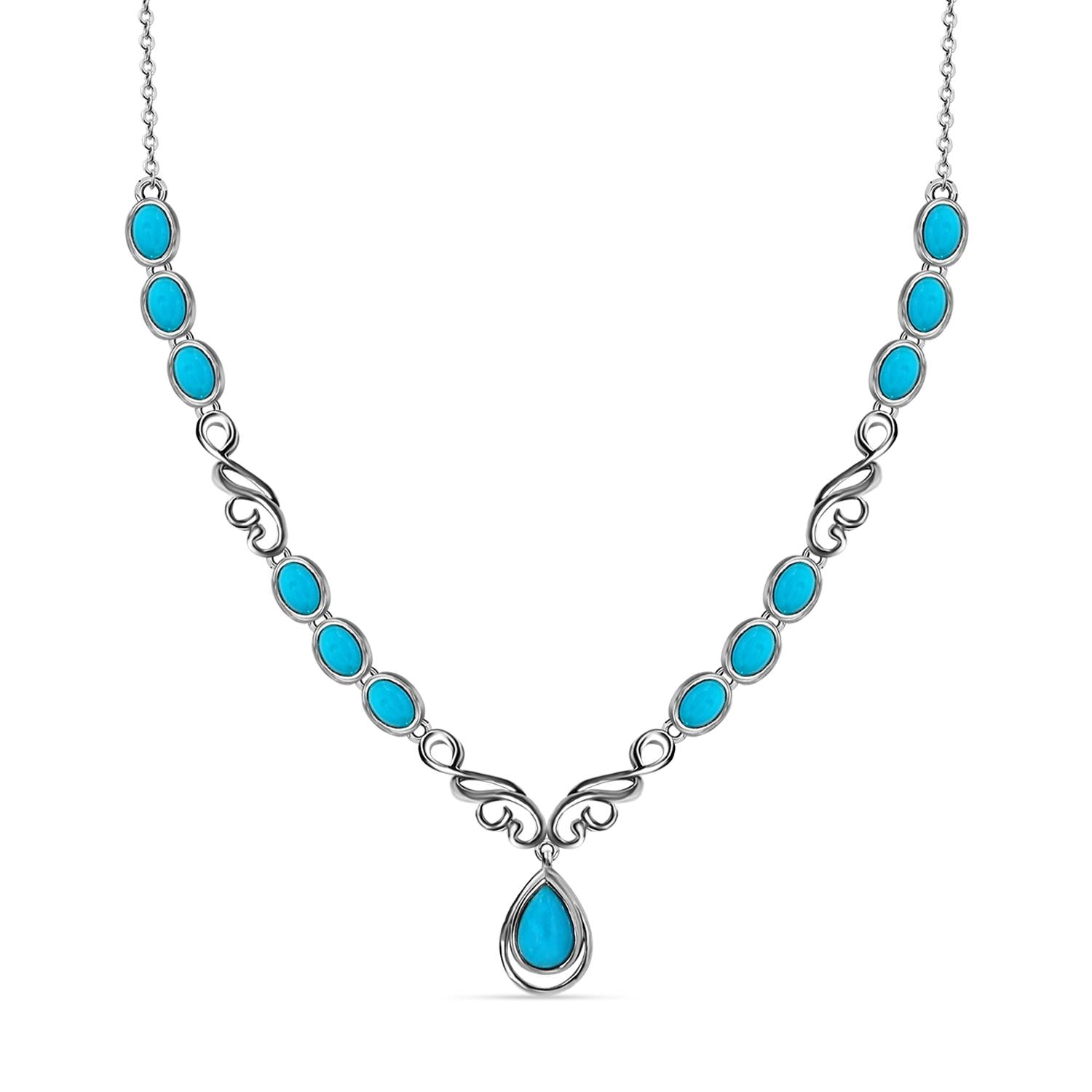 Amerikanisches, natürliches Sleeping Beauty Türkis Collier, ca. 45 cm, 925 Silber platiniert ca. 6.73 ct