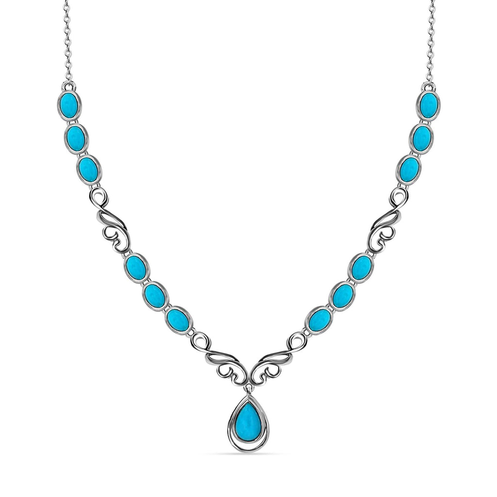 Amerikanisches, natürliches Sleeping Beauty Türkis Collier, ca. 45 cm, 925 Silber platiniert ca. 6.73 ct
