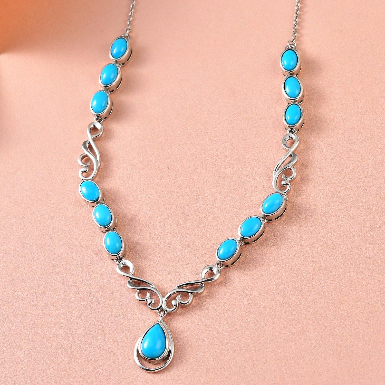 Amerikanisches, natürliches Sleeping Beauty Türkis Collier, ca. 45 cm, 925 Silber platiniert ca. 6.73 ct