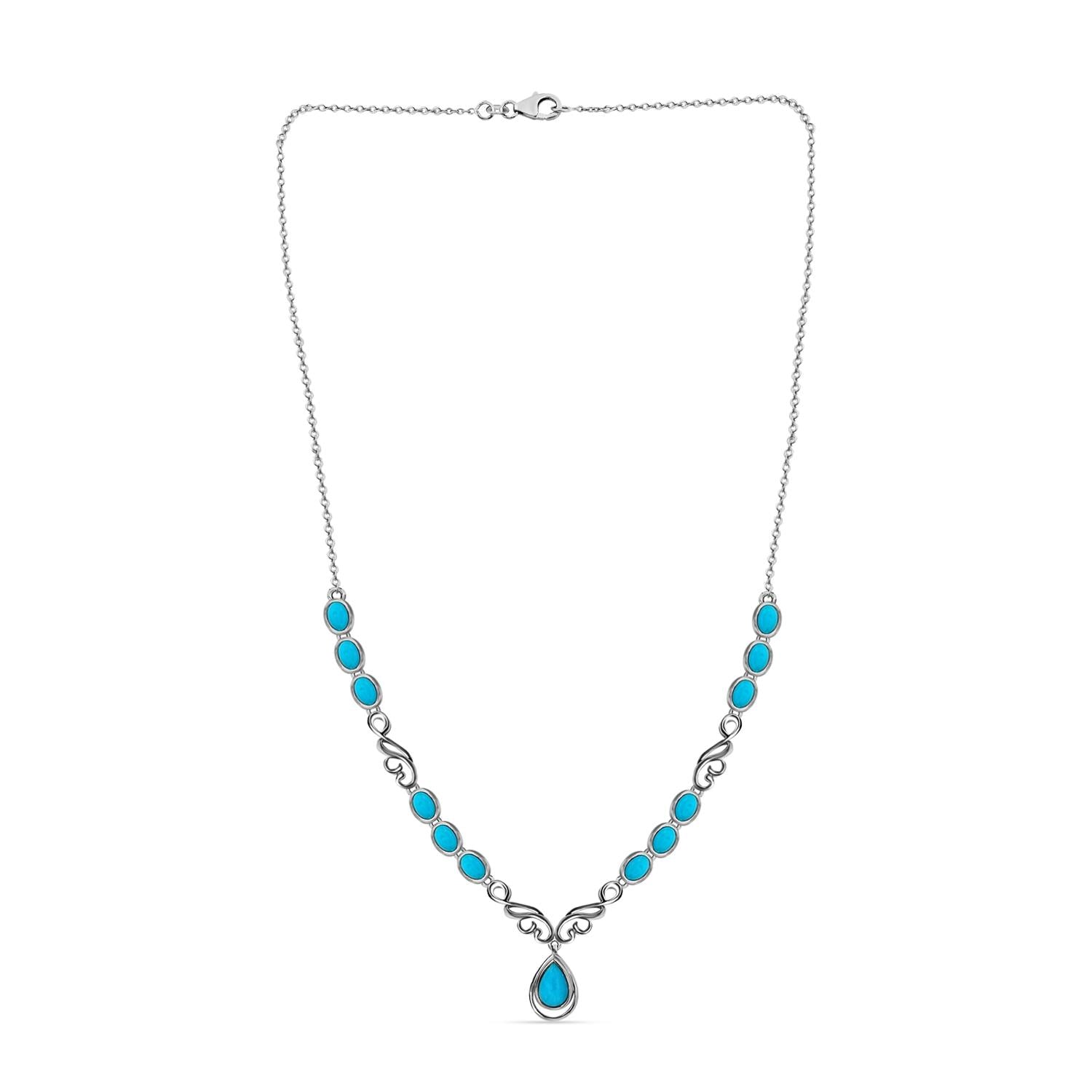 Amerikanisches, natürliches Sleeping Beauty Türkis Collier, ca. 45 cm, 925 Silber platiniert ca. 6.73 ct