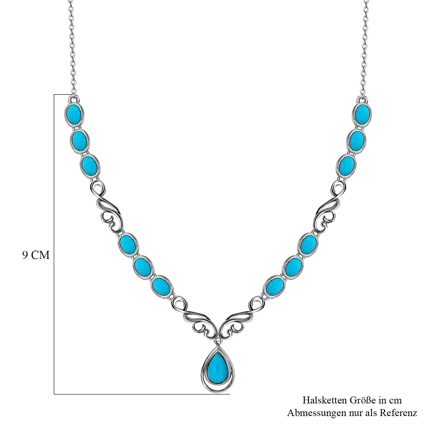 Amerikanisches, natürliches Sleeping Beauty Türkis Collier, ca. 45 cm, 925 Silber platiniert ca. 6.73 ct