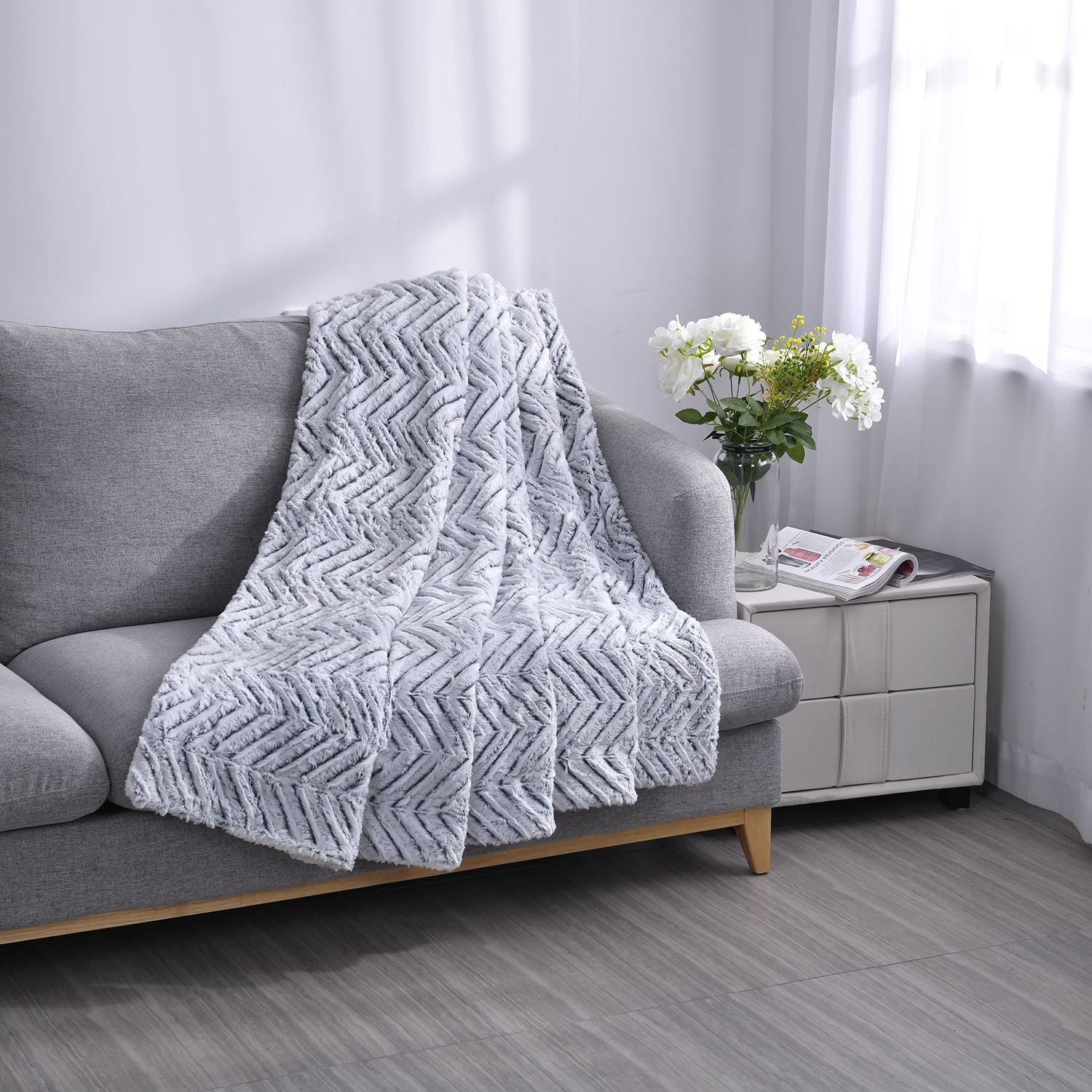 Doppelschichtige Kunstfell Sherpadecke, 150x200cm weiß