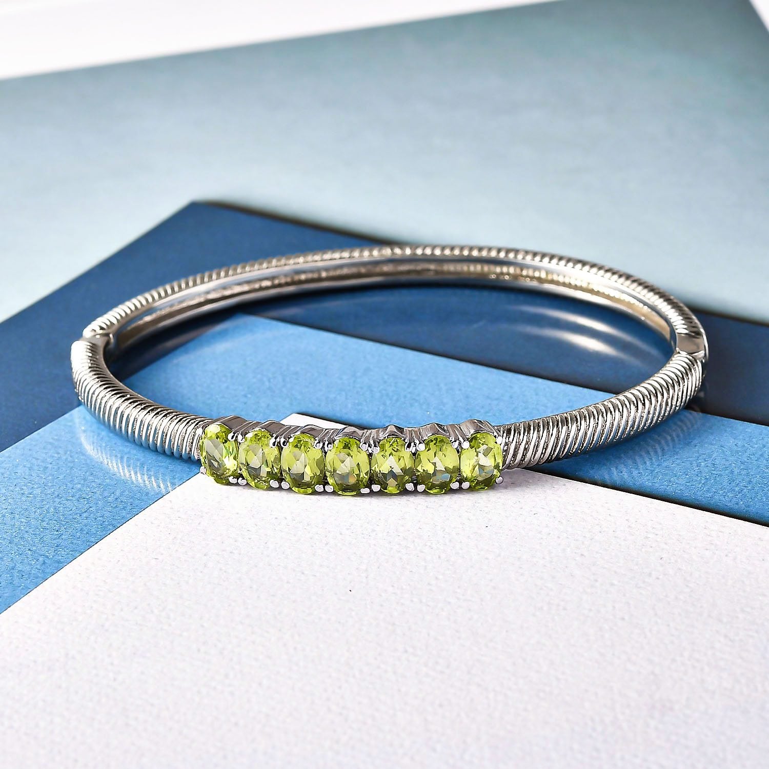 Natürlicher Peridot Armreif, ca. 19 cm, Edelstahl ca. 5.09 ct