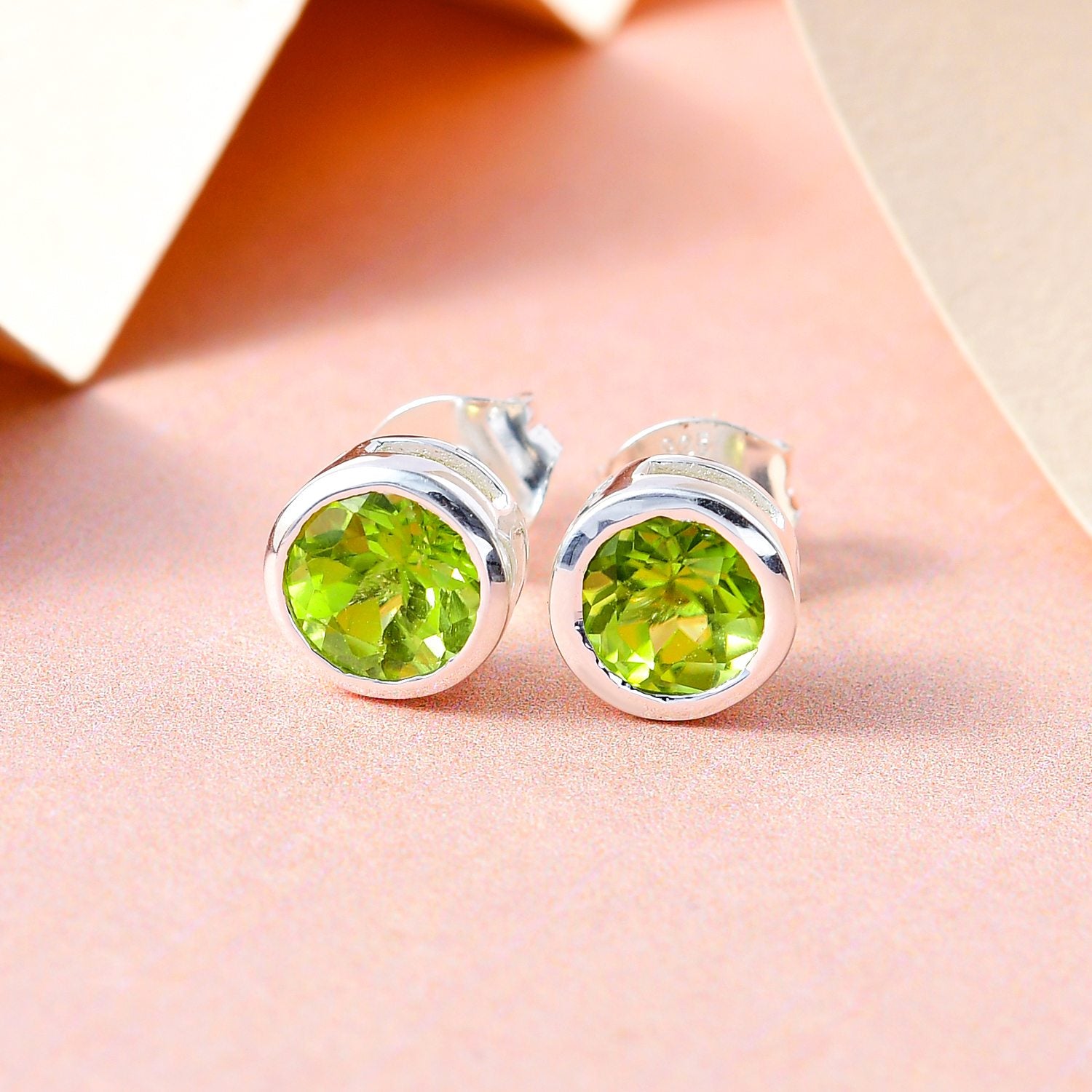 Natürliche Peridot Ohrringe, 925 Silber ca. 1.68 ct