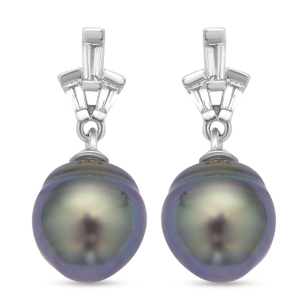 Tahiti Perle und weiße Zirkon Ohrringe, 925 Silber rhodiniert ca. 0.61 ct