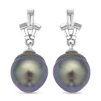 Tahiti Perle und weiße Zirkon Ohrringe, 925 Silber rhodiniert ca. 0.61 ct
