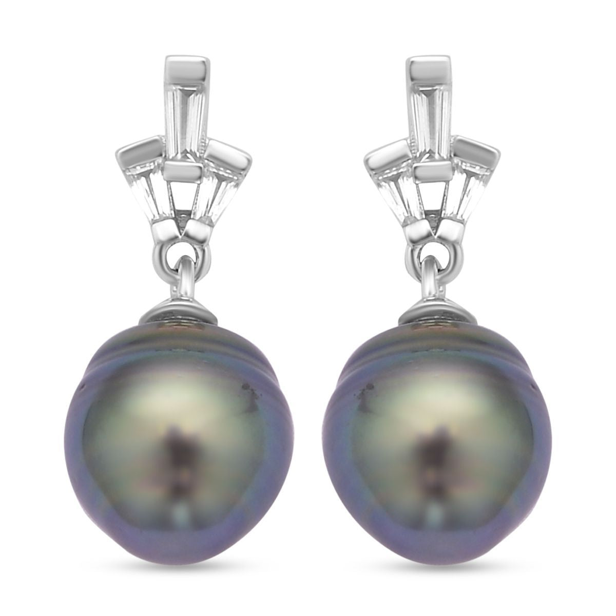 Tahiti Perle und weiße Zirkon Ohrringe, 925 Silber rhodiniert ca. 0.61 ct