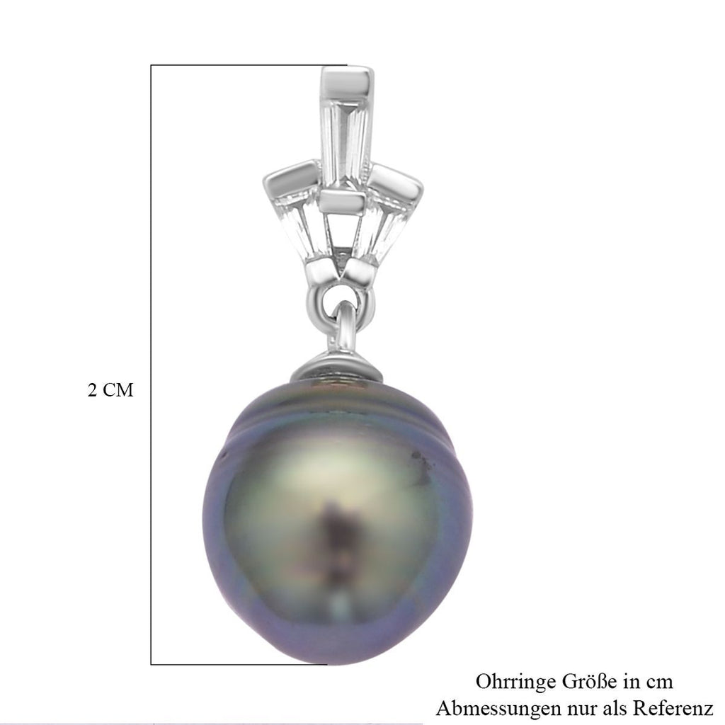 Tahiti Perle und weiße Zirkon Ohrringe, 925 Silber rhodiniert ca. 0.61 ct