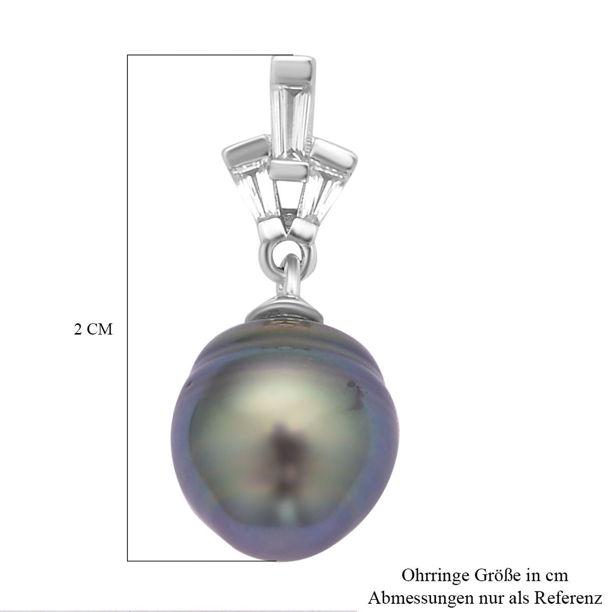 Tahiti Perle und weiße Zirkon Ohrringe, 925 Silber rhodiniert ca. 0.61 ct