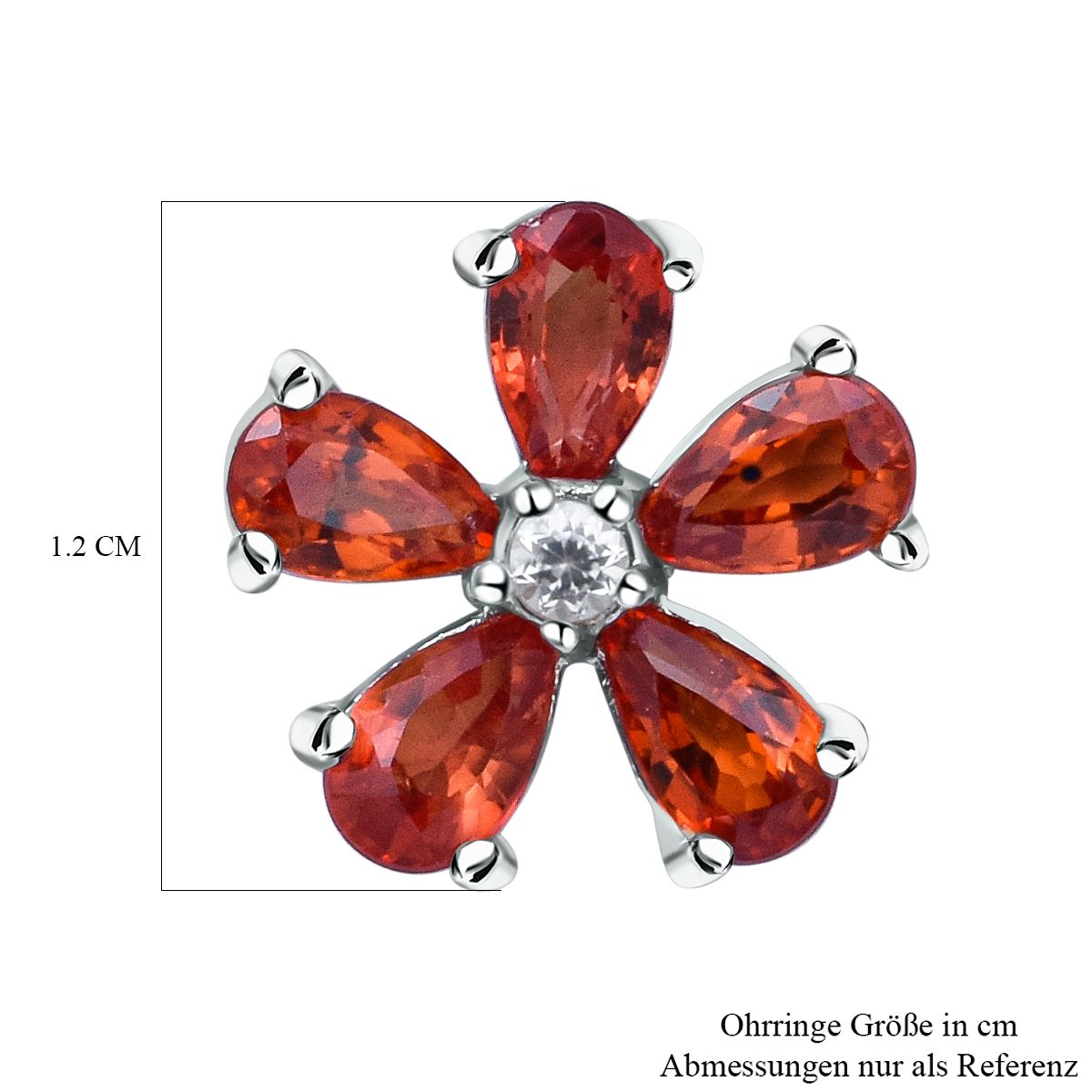Rote Saphir und weiße Zirkon-Ohrringe, 925 Silber platiniert ca. 2,76 ct