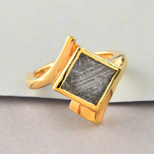 Meteorit Ring 925 Silber vergoldet (Größe 19.00) ca. 6,00 ct