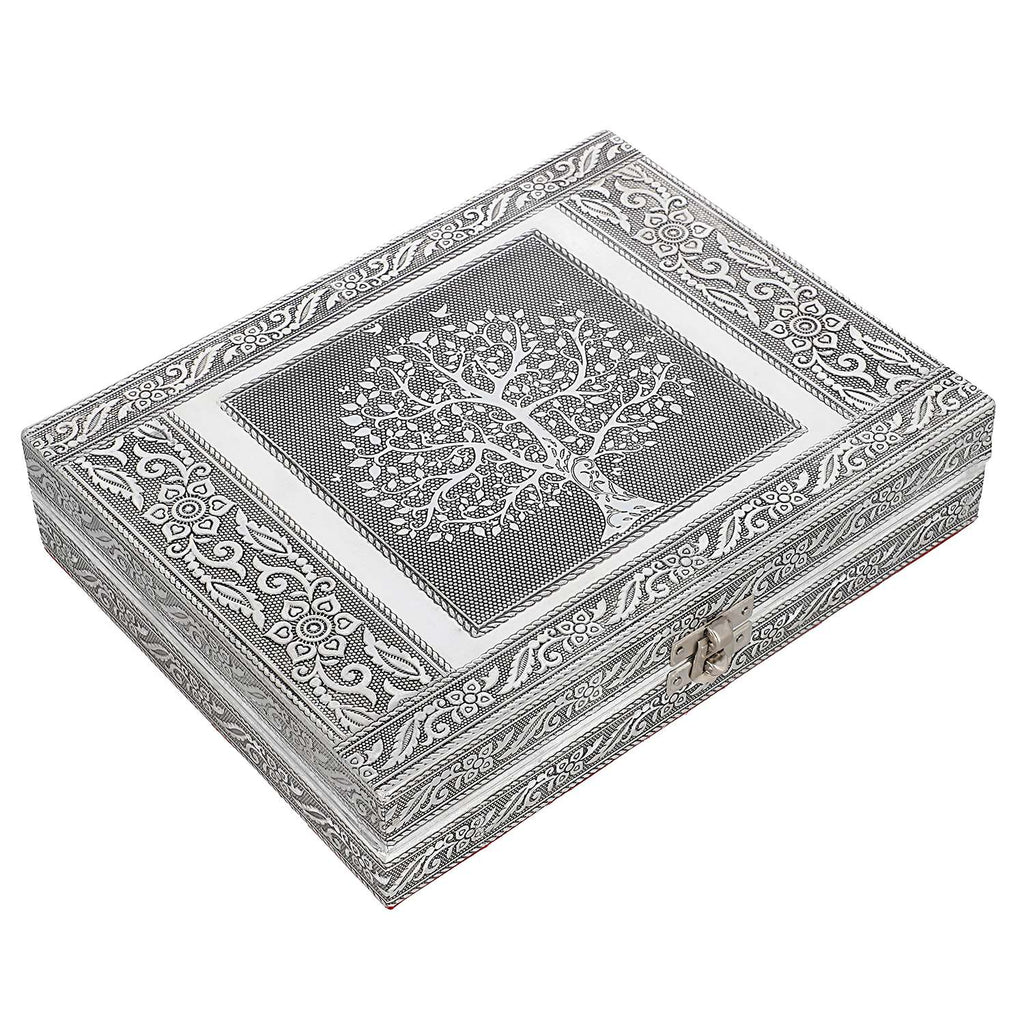 Handgefertigte Ringschatulle aus Aluminium, 23x18x5 cm, Lebensbaum