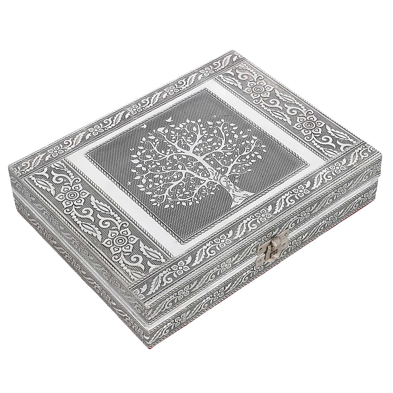 Handgefertigte Ringschatulle aus Aluminium, 23x18x5 cm, Lebensbaum
