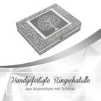 Handgefertigte Ringschatulle aus Aluminium, 23x18x5 cm, Lebensbaum