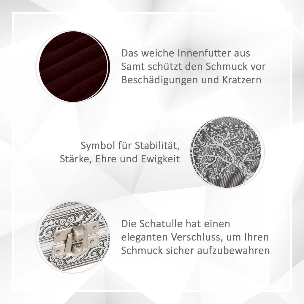 Handgefertigte Ringschatulle aus Aluminium, 23x18x5 cm, Lebensbaum