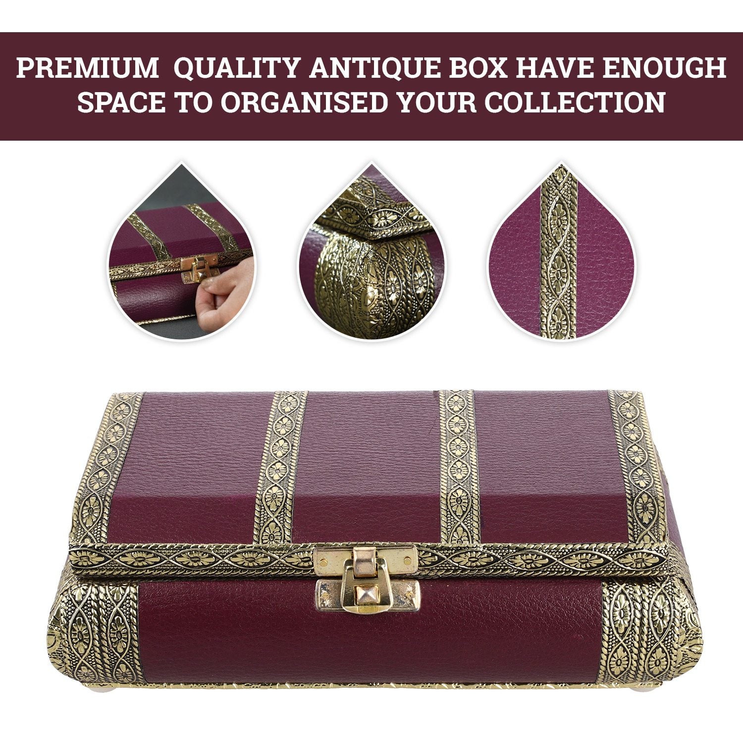 Vintage-Design Schmuckschatulle, 19x12.7x5.8 cm, Burgund