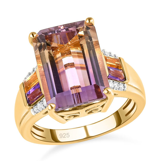 AA Ametrin und afrikanischer Amethyst Ring, 925 Silber Gelbgold Vermeil (Größe 20.00) ca. 7.62 ct