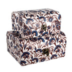 2er-Set Damask Bedruckte Schatztruhe, L - 26x21x13 cm, S - 20x15x10 cm, blaue Blumen