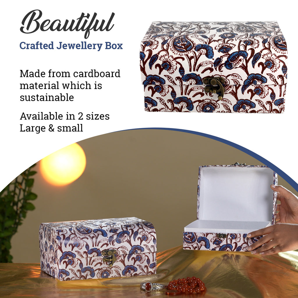 2er-Set Damask Bedruckte Schatztruhe, L - 26x21x13 cm, S - 20x15x10 cm, blaue Blumen