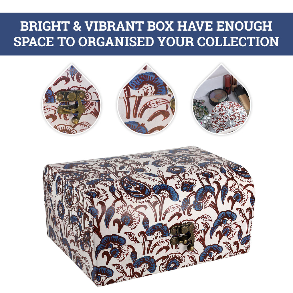 2er-Set Damask Bedruckte Schatztruhe, L - 26x21x13 cm, S - 20x15x10 cm, blaue Blumen