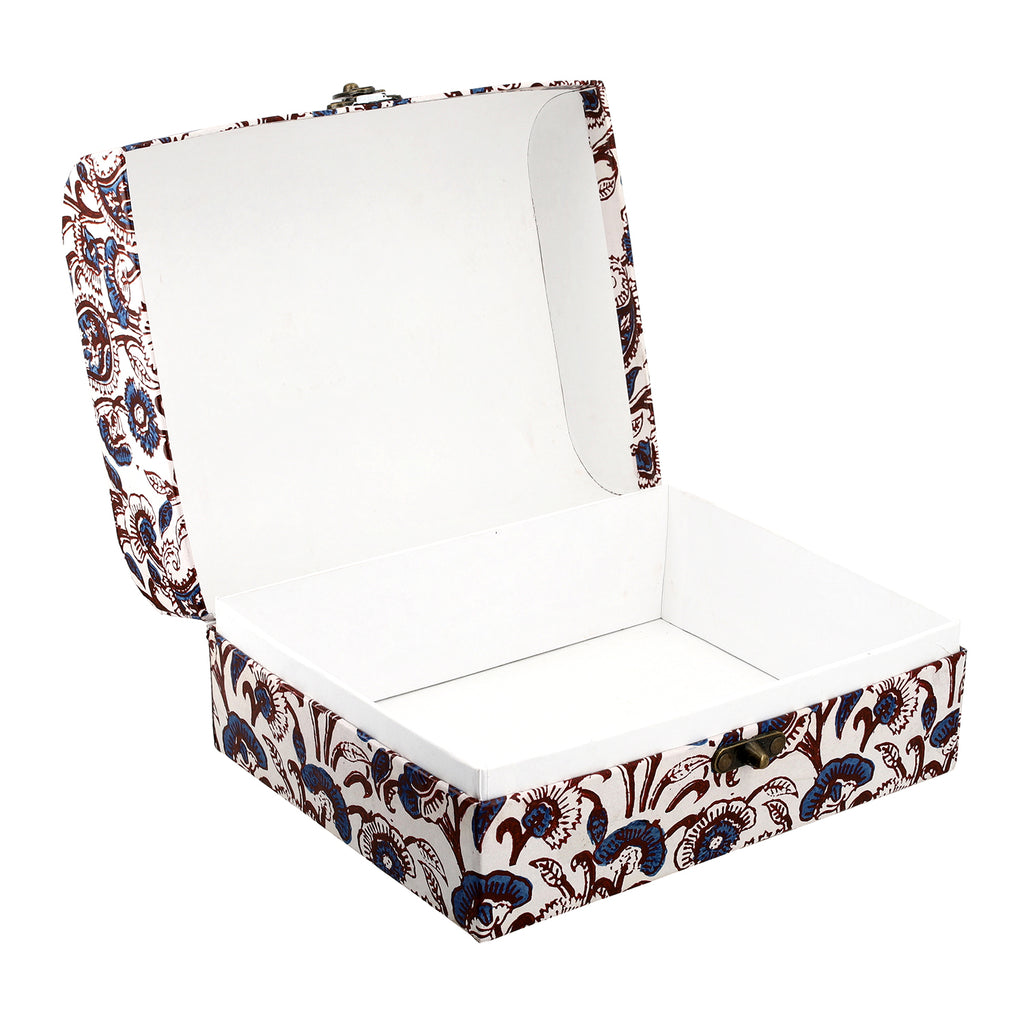 2er-Set Damask Bedruckte Schatztruhe, L - 26x21x13 cm, S - 20x15x10 cm, blaue Blumen