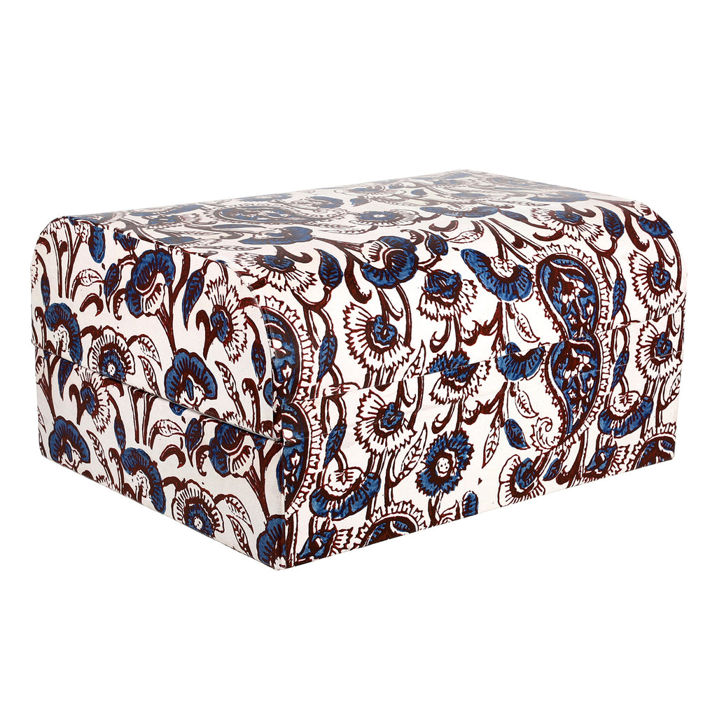 2er-Set Damask Bedruckte Schatztruhe, L - 26x21x13 cm, S - 20x15x10 cm, blaue Blumen