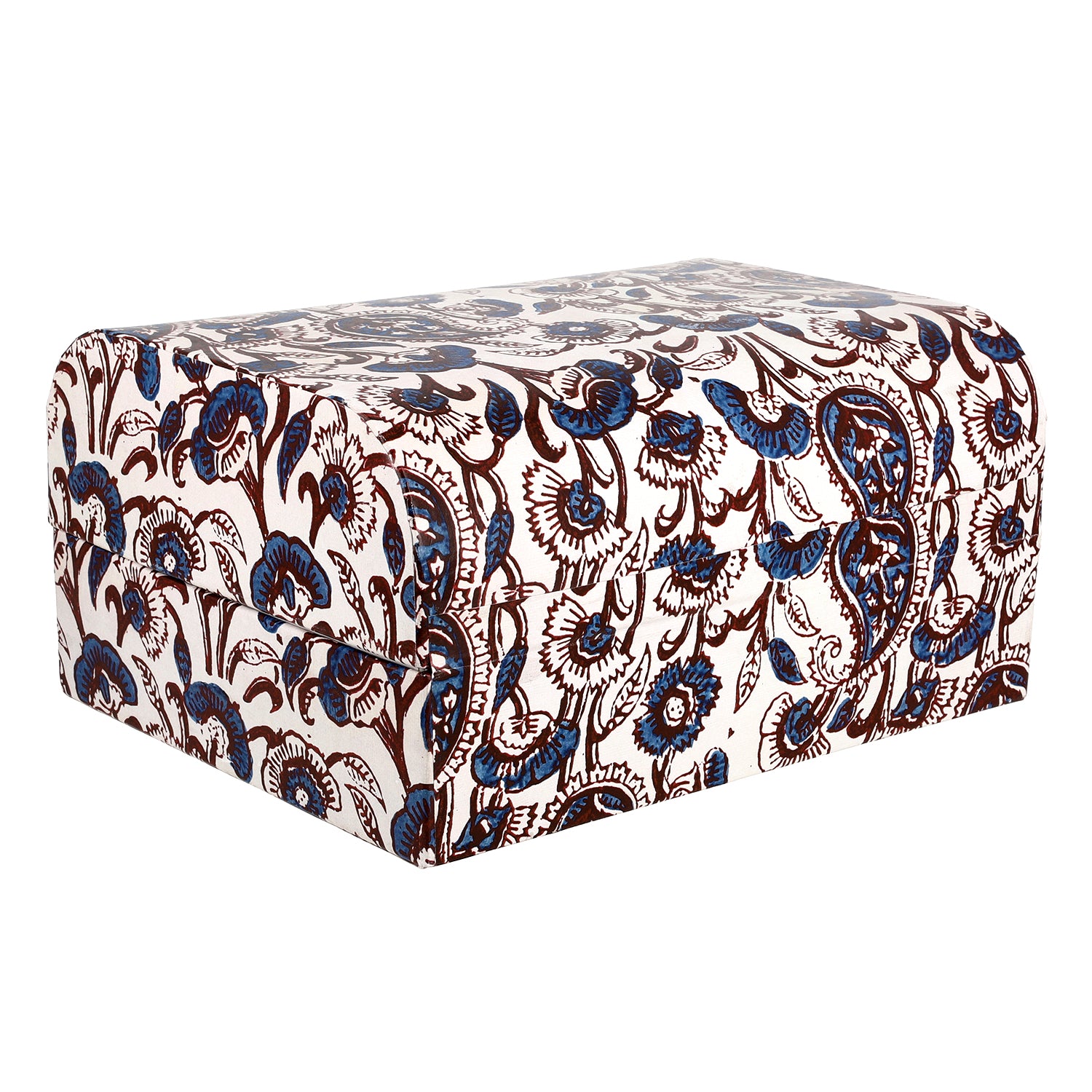2er-Set Damask Bedruckte Schatztruhe, L - 26x21x13 cm, S - 20x15x10 cm, blaue Blumen