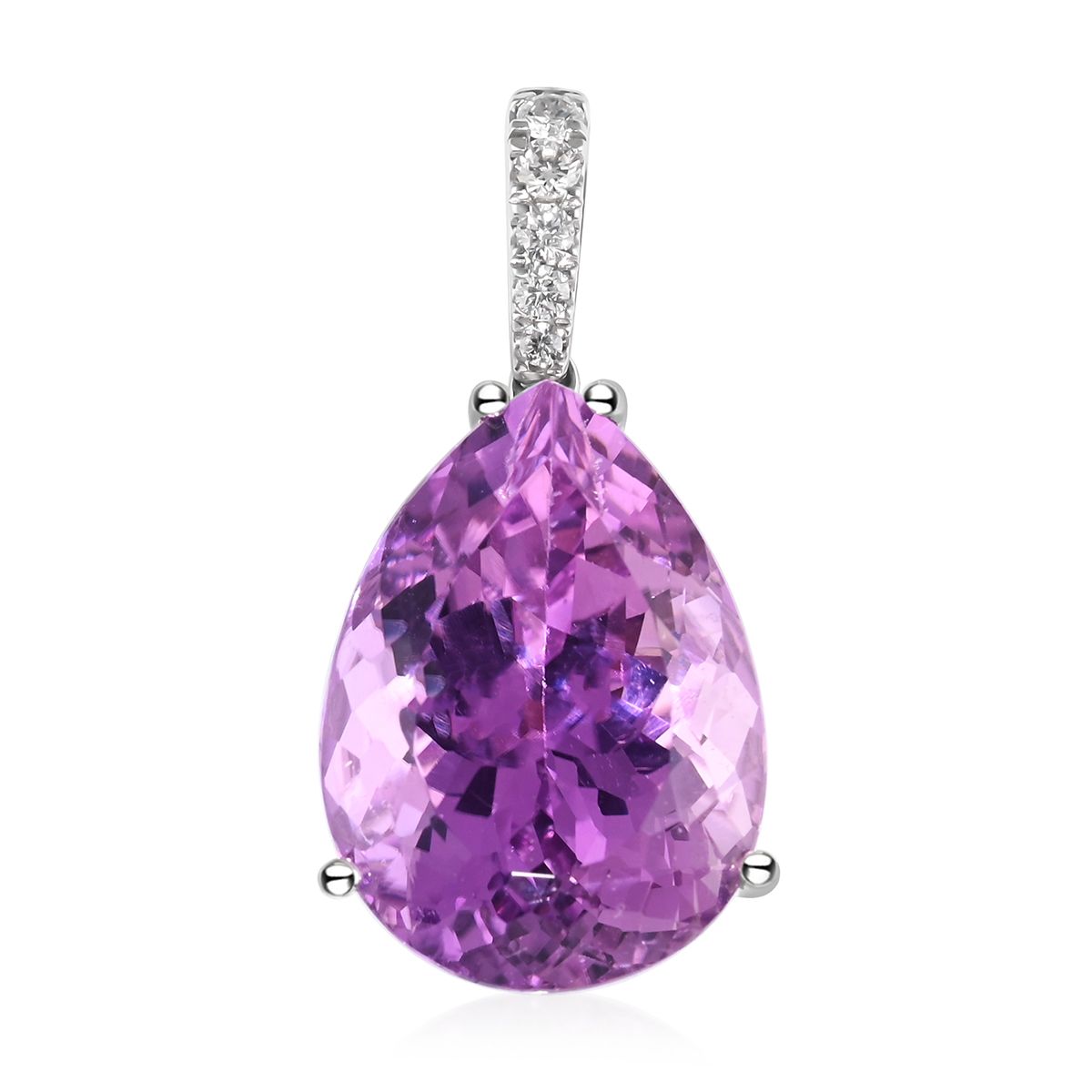 Rhapsody AAAA Kunzit, Weißer Diamant, zertifiziert und geprüft, Anhänger 950 Platin ca. 13.21 ct