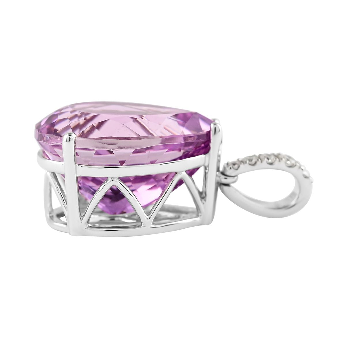 Rhapsody AAAA Kunzit, Weißer Diamant, zertifiziert und geprüft, Anhänger 950 Platin ca. 13.21 ct