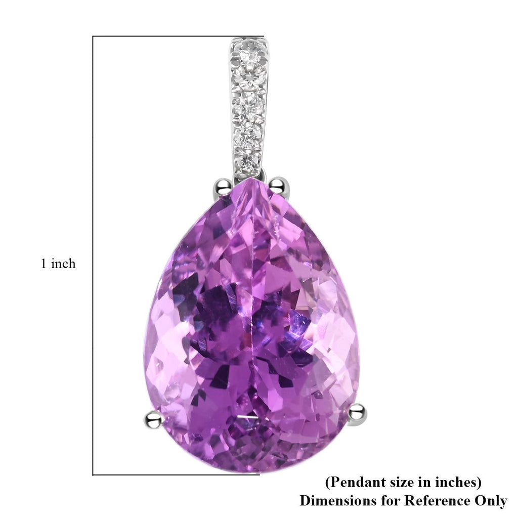 Rhapsody AAAA Kunzit, Weißer Diamant, zertifiziert und geprüft, Anhänger 950 Platin ca. 13.21 ct