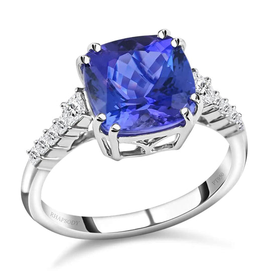 Rhapsody AAAA Tansanit, Weißer Diamant AGI zertifiziert Ring 950 Platin (Größe 16.50) ca. 4.00 ct