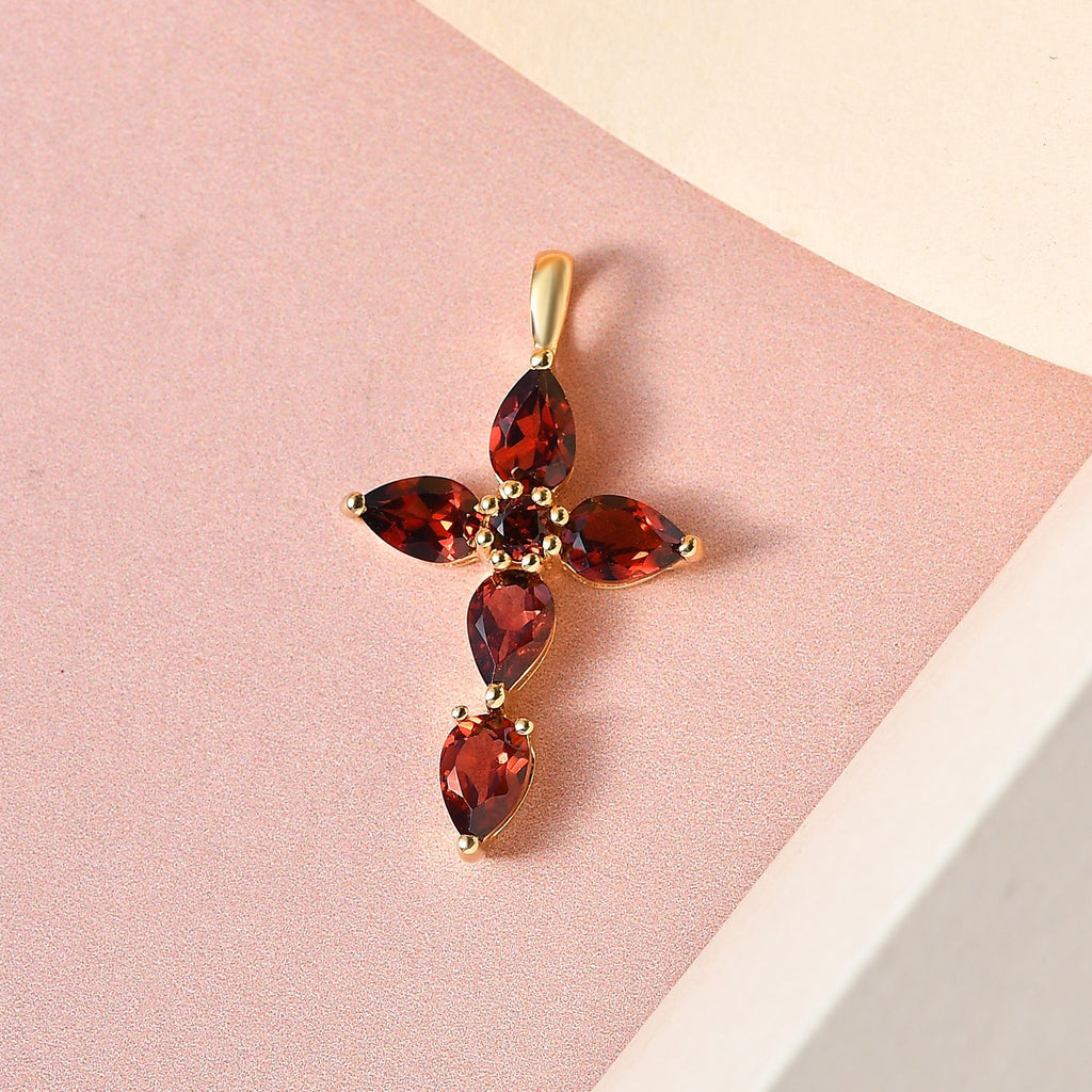 Roter Granat Kreuz-Anhänger, 925 Silber vergoldet ca. 2,42 ct