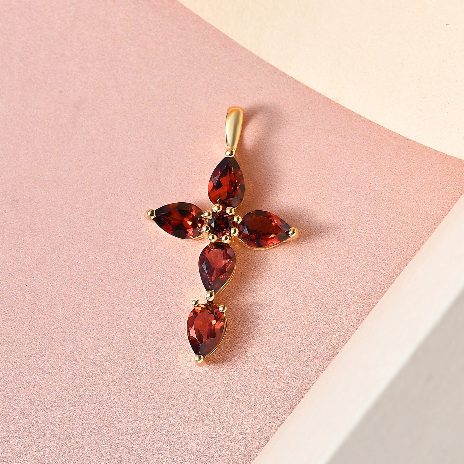 Roter Granat Kreuz-Anhänger, 925 Silber vergoldet ca. 2,42 ct