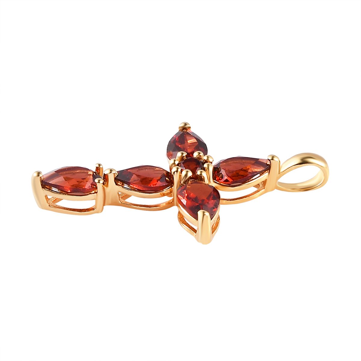Roter Granat Kreuz-Anhänger, 925 Silber vergoldet ca. 2,42 ct