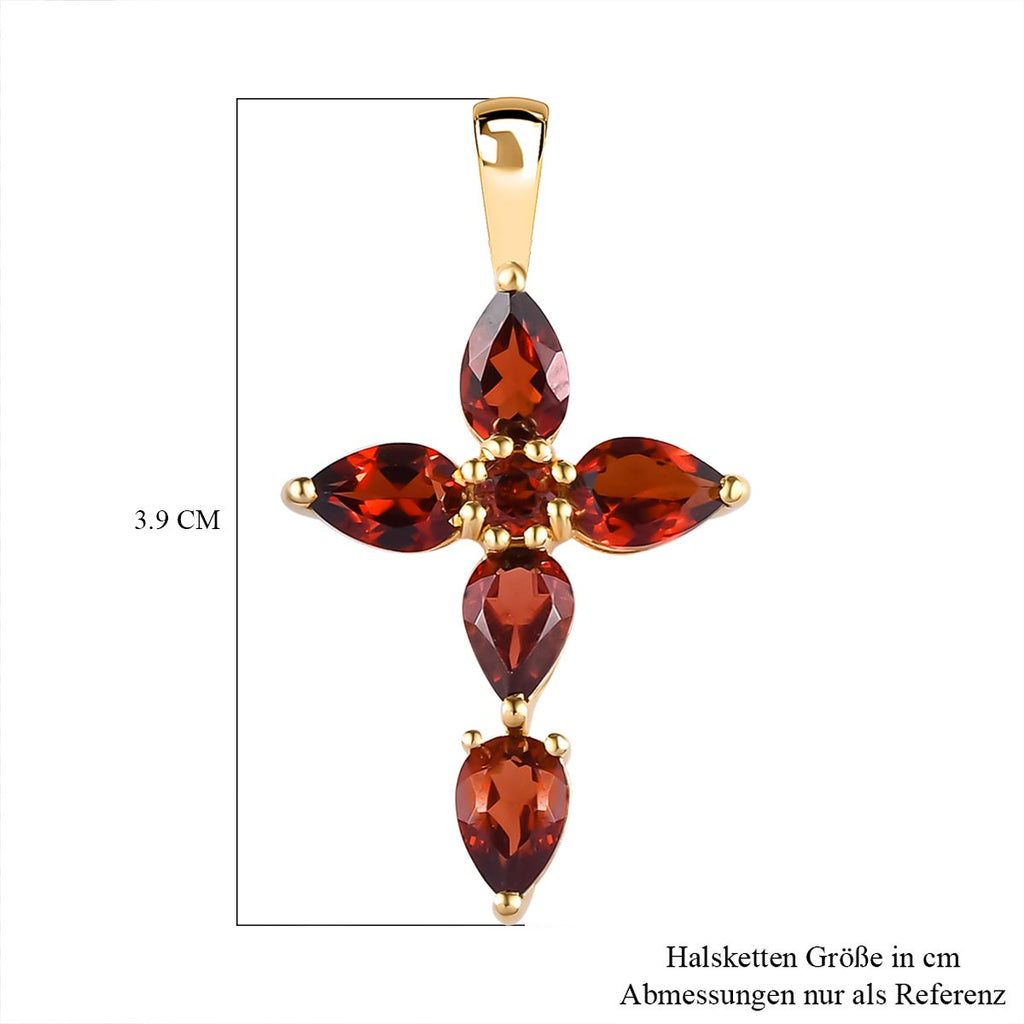 Roter Granat Kreuz-Anhänger, 925 Silber vergoldet ca. 2,42 ct