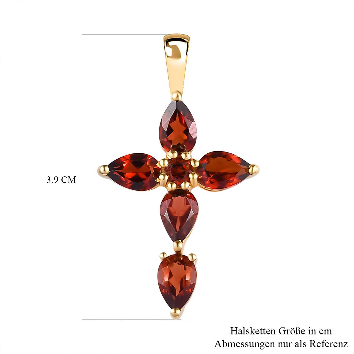 Roter Granat Kreuz-Anhänger, 925 Silber vergoldet ca. 2,42 ct