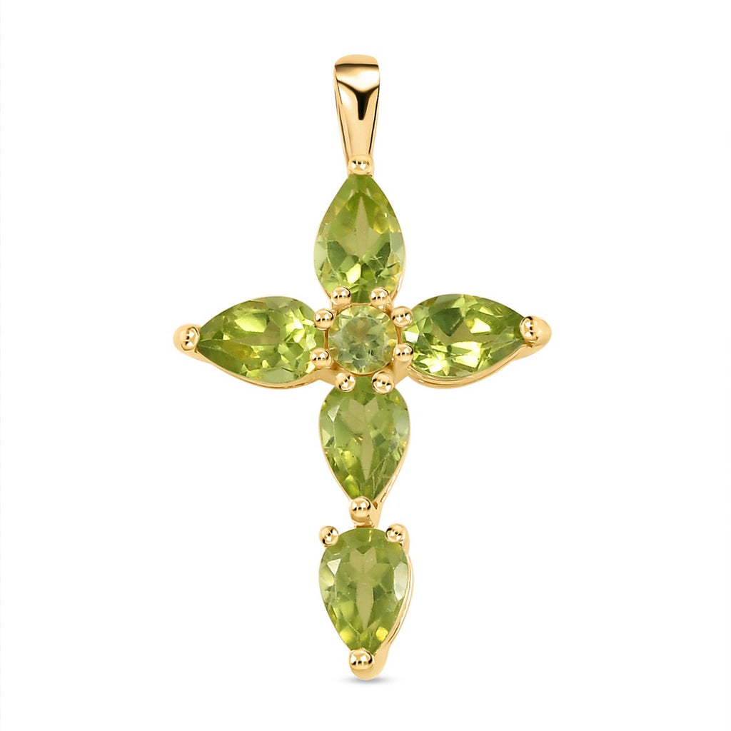 Natürlicher Peridot Kreuz-Anhänger, 925 Silber vergoldet ca. 2.35 ct