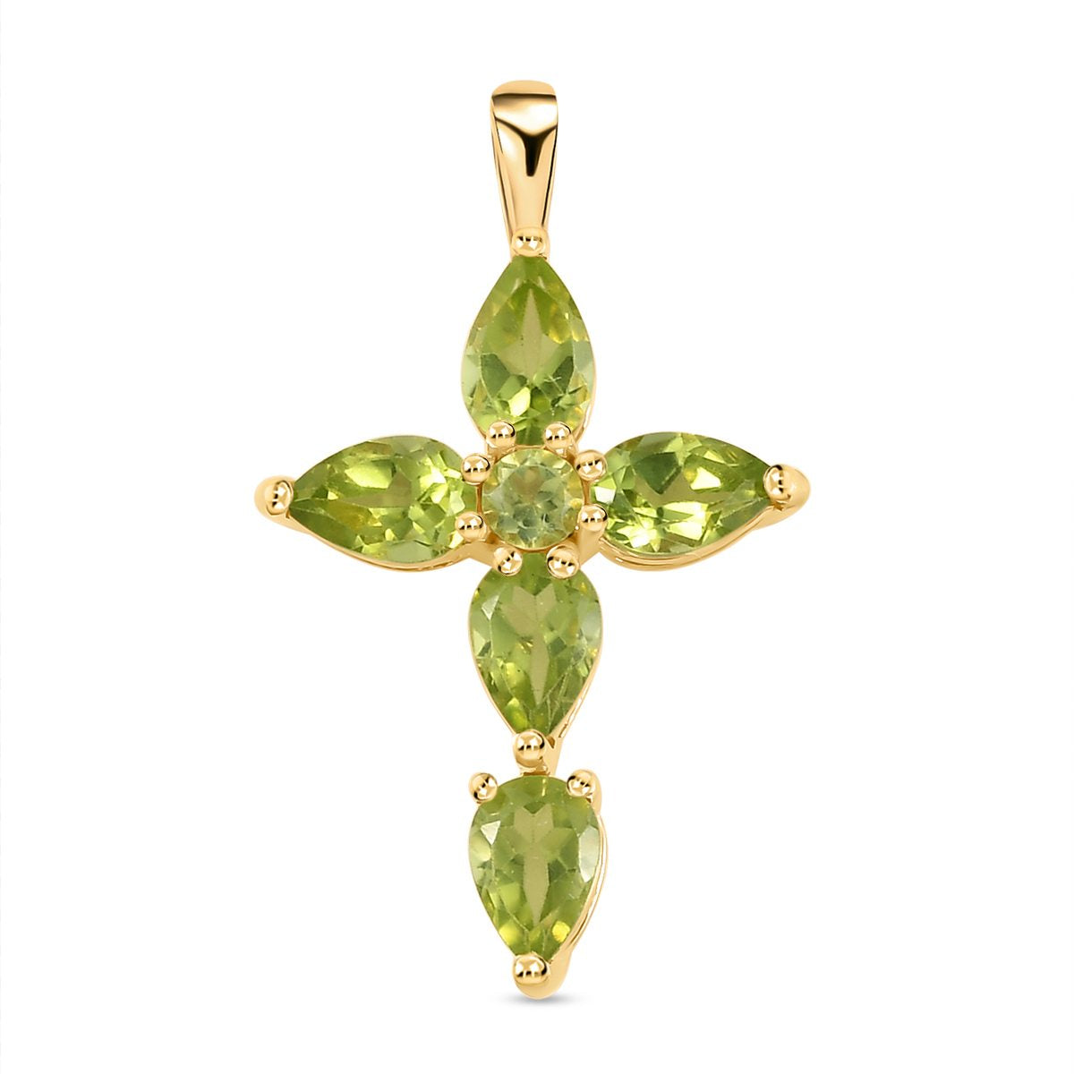 Natürlicher Peridot Kreuz-Anhänger, 925 Silber vergoldet ca. 2.35 ct