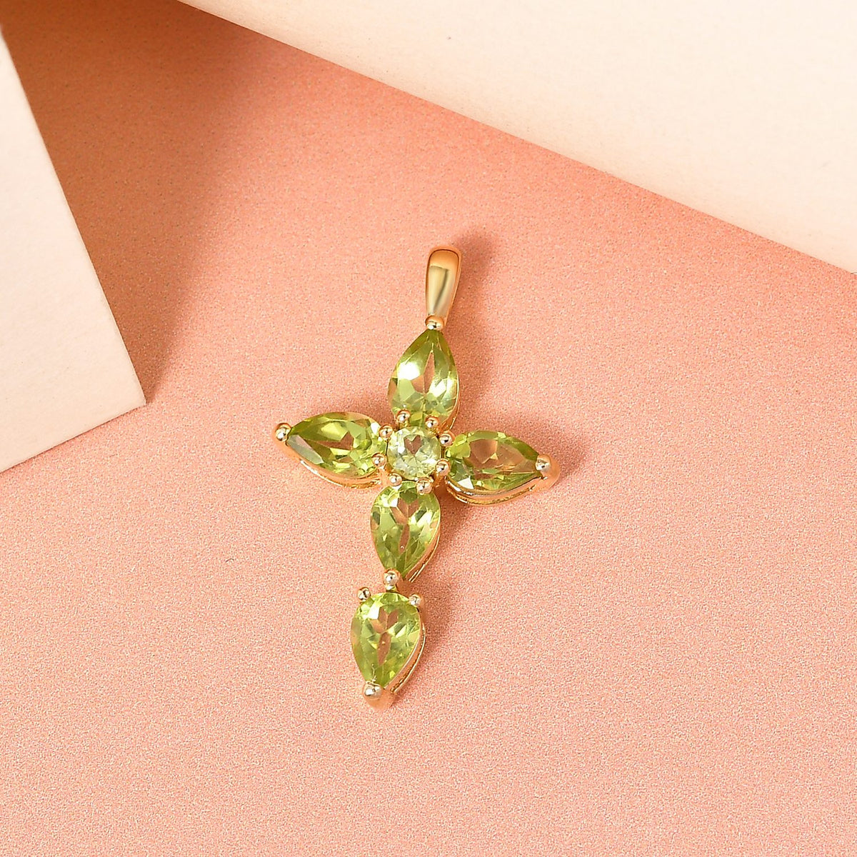 Natürlicher Peridot Kreuz-Anhänger, 925 Silber vergoldet ca. 2.35 ct