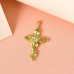 Natürlicher Peridot Kreuz-Anhänger, 925 Silber vergoldet ca. 2.35 ct