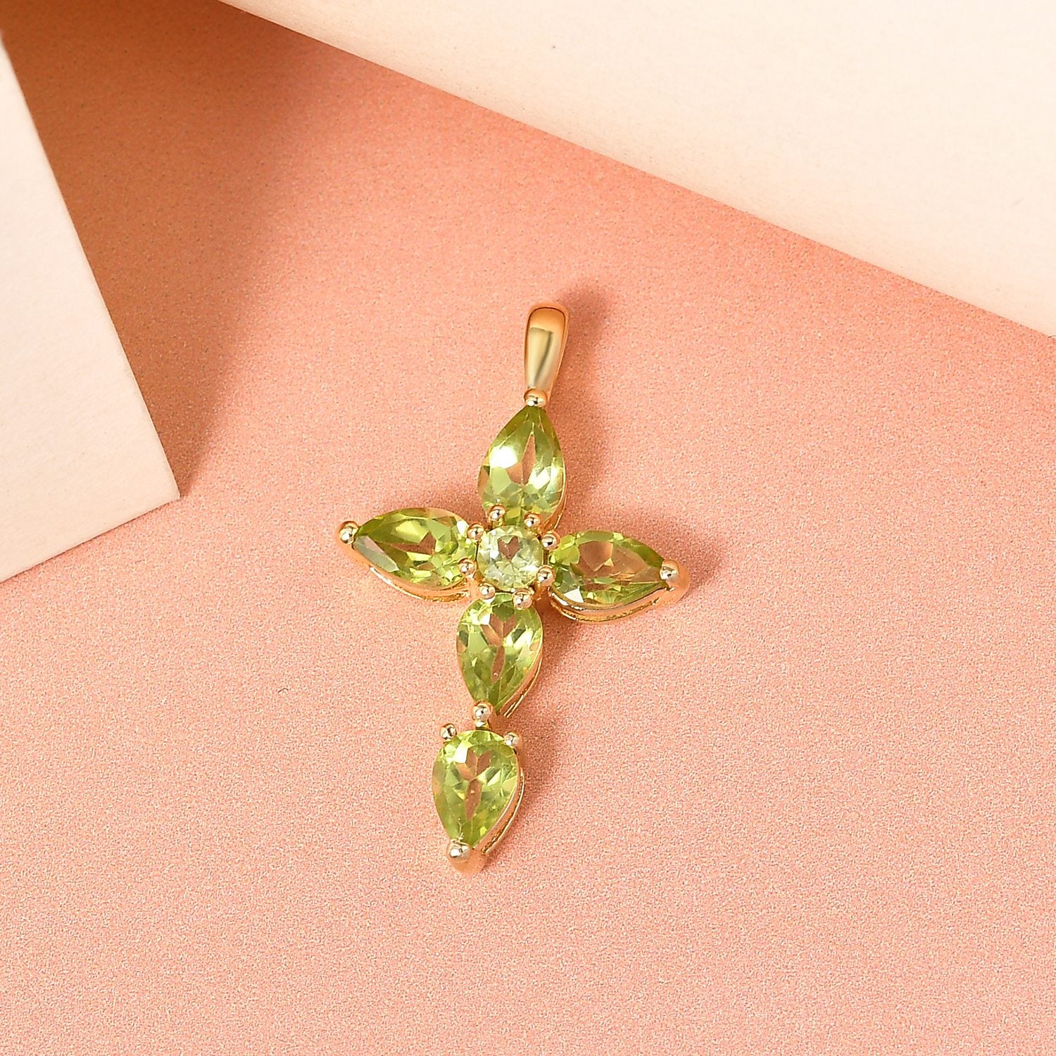 Natürlicher Peridot Kreuz-Anhänger, 925 Silber vergoldet ca. 2.35 ct